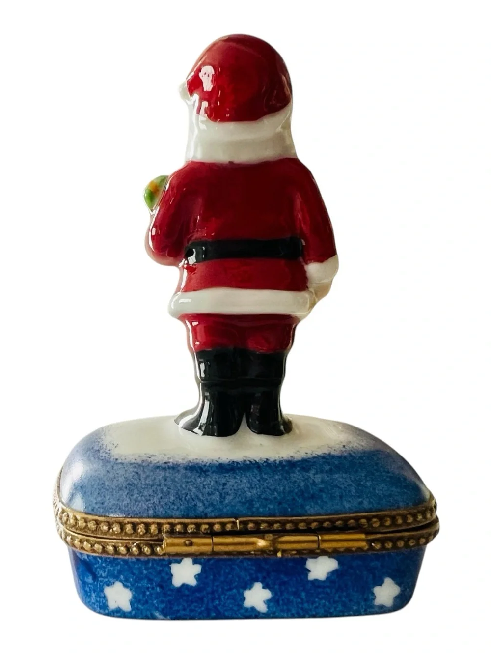 Limoges Peint Main Santa Trinket Box Santa & Blue Stars Retired Limited Edition